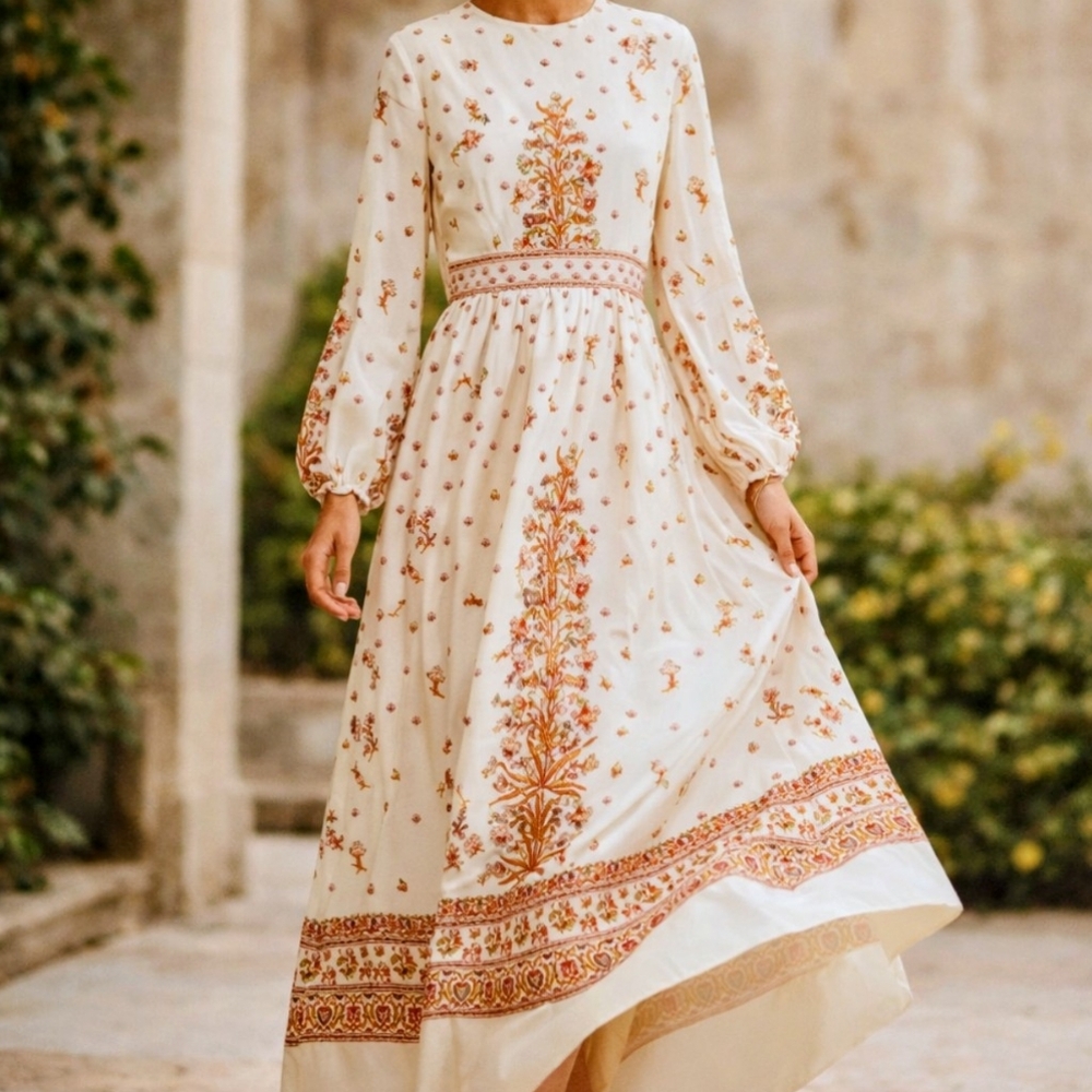 Giambattista Valli Wedding Guest Printed silk gown, Floral Maxi Dress Pink Green